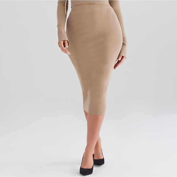 House of CB Heather Camel Knit Midi Skirt